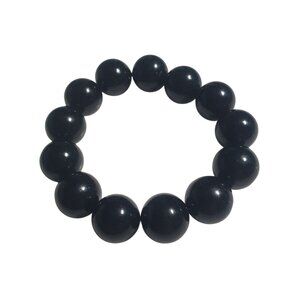 Black Beaded Stretch Bracelet Elastic Round Beads Vintage Jewelry Costume Gift